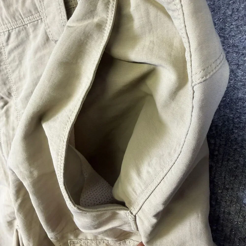The North Face Mens Cargo Shorts L Tan Khaki Nylon Hiking Outdoor Elastic Waist